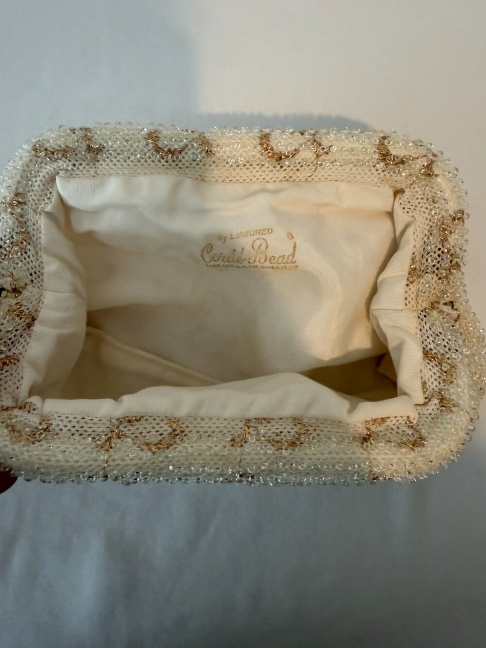 Vintage Lumar Bead Color-Bead Japan White Gold Beaded Evening Clutch Purse - Picture 4 of 6